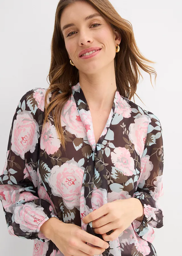 Blouse à lavallière • noir floral • product-page.page-title-suffix