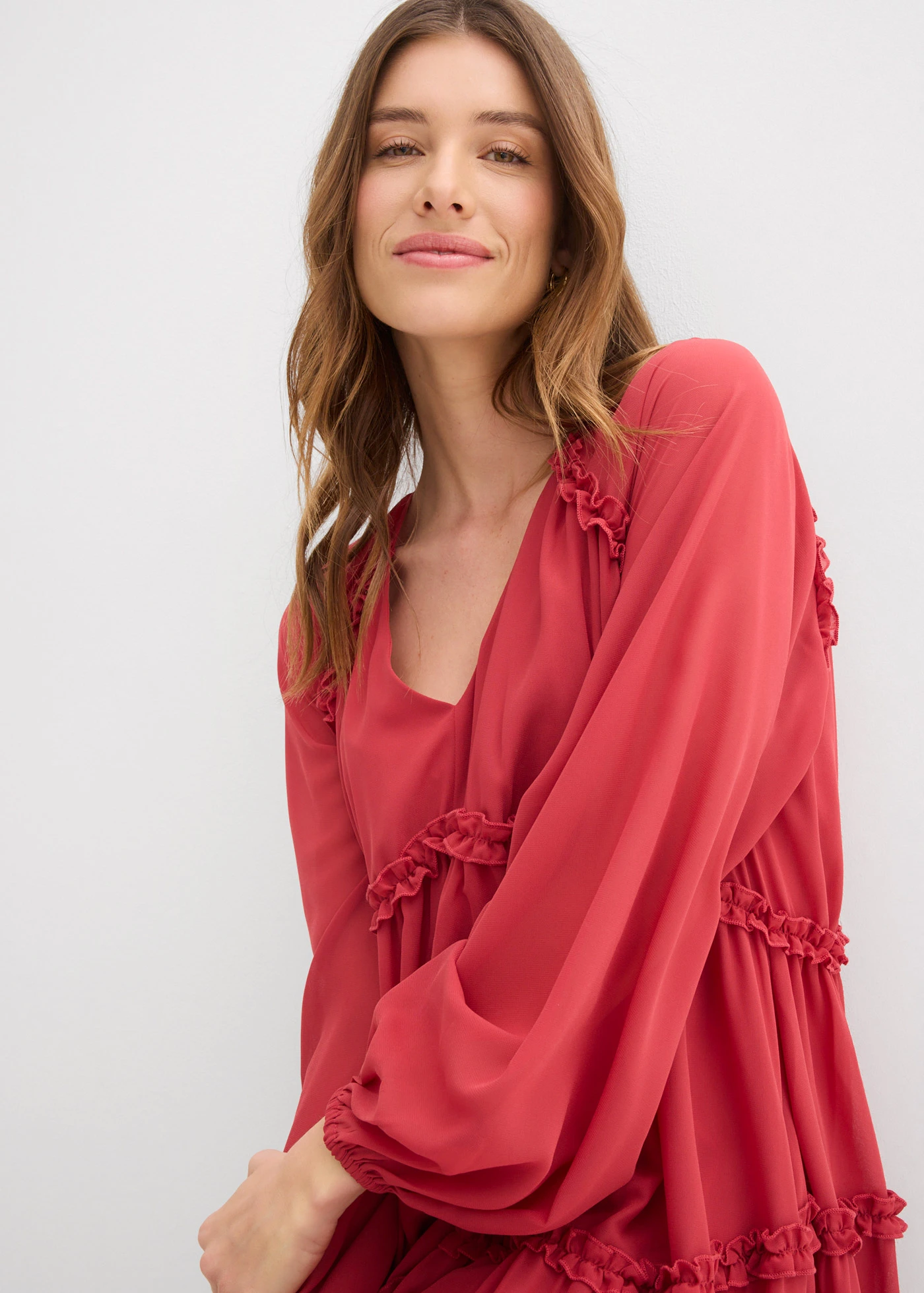 Tuniekjurk van gestructureerde chiffon • kersenrood • bonprix online shop