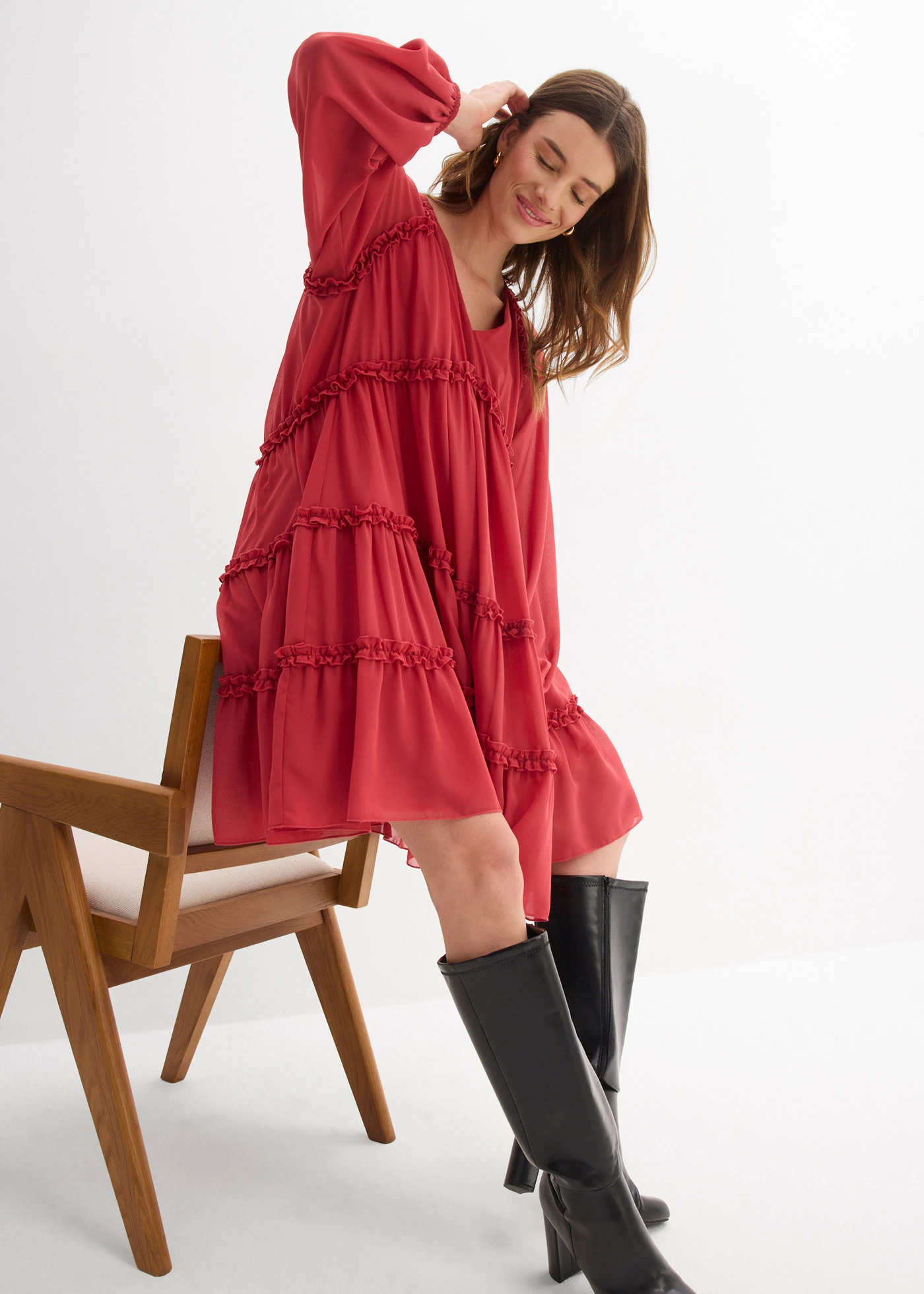 Tunika ruha struktúrás sifonból • cseresznyepiros • bonprix áruház