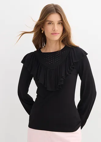 T-shirt en viscose extensible, Couleur: noir