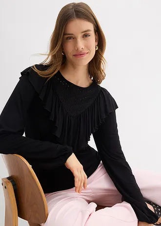 Shirt van viscosemix • zwart • bonprix online shop