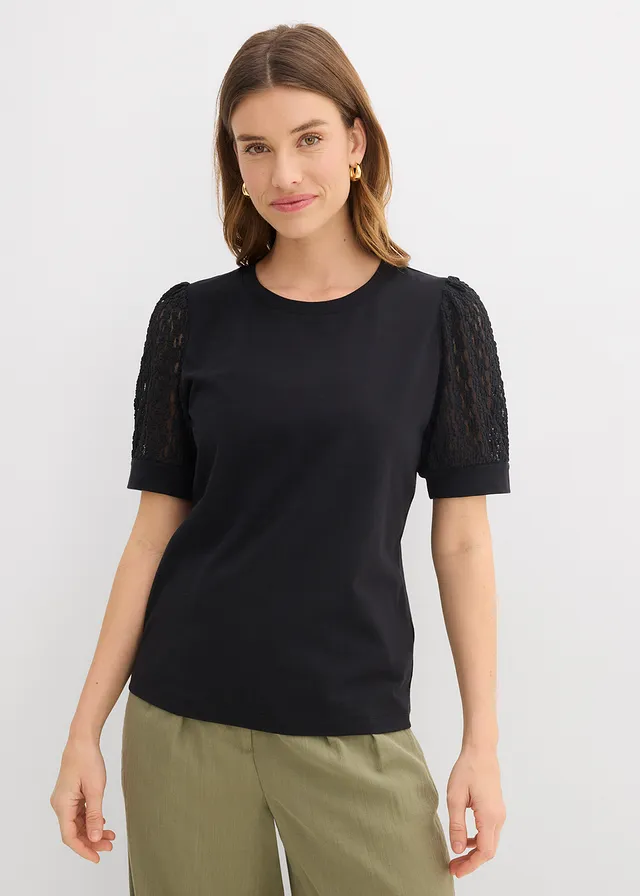 Bluză din tricot din amestec de bumbac • negru • magazin bonprix