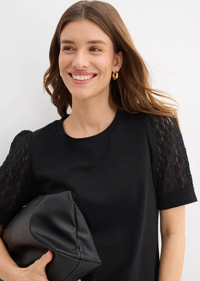 Bluză din tricot din amestec de bumbac • negru • magazin bonprix