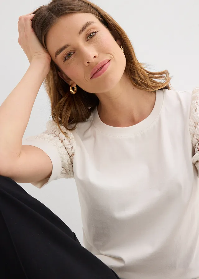 Bluză din tricot din amestec de bumbac • ecru • magazin bonprix
