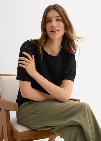 T-shirt en coton extensible • noir • Boutique bonprix