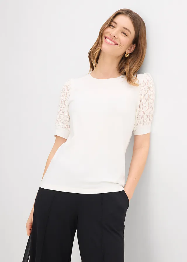 Bluză din tricot din amestec de bumbac • ecru • magazin bonprix