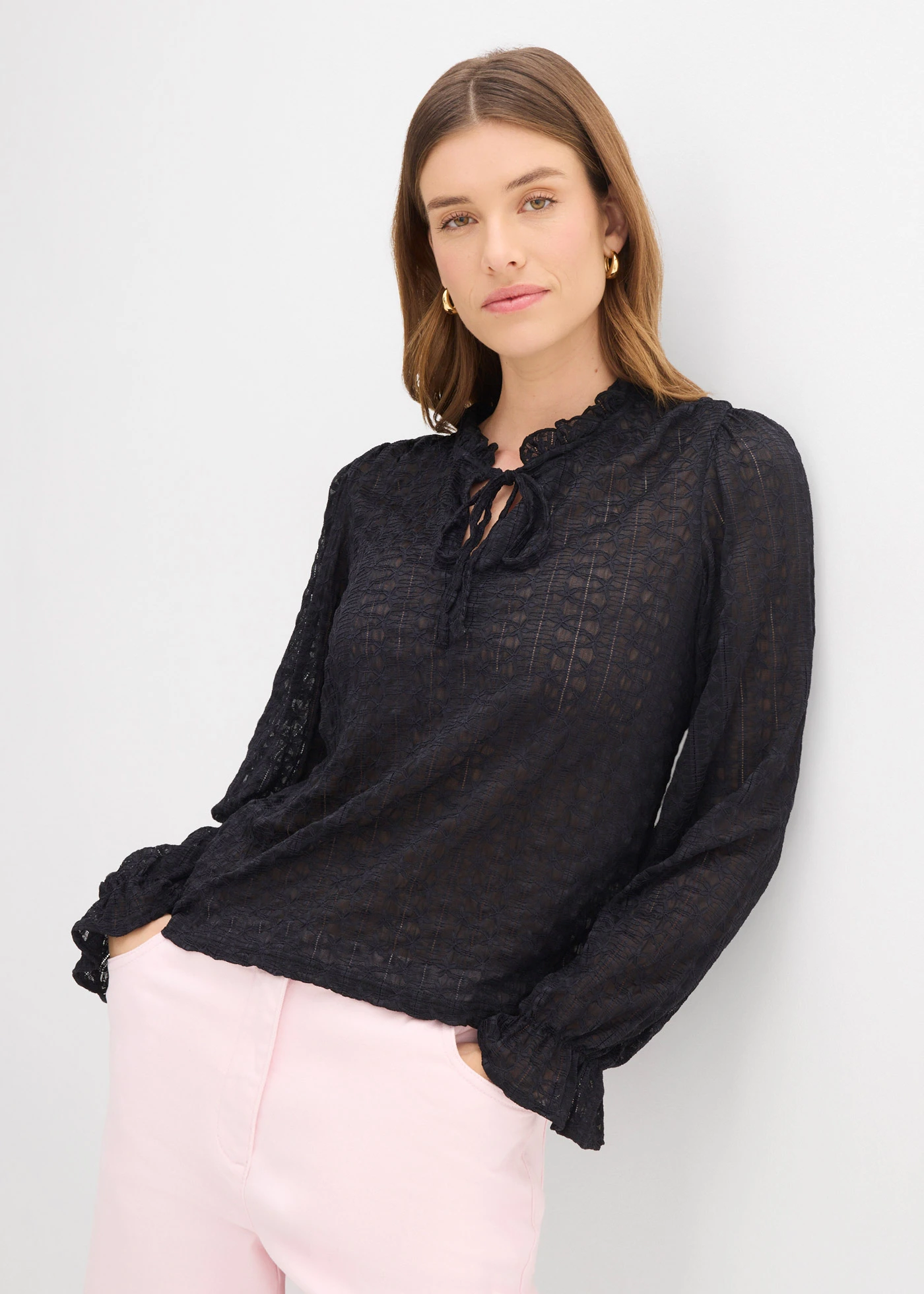 Kanten shirt met ballonmouwen • zwart • bonprix online shop