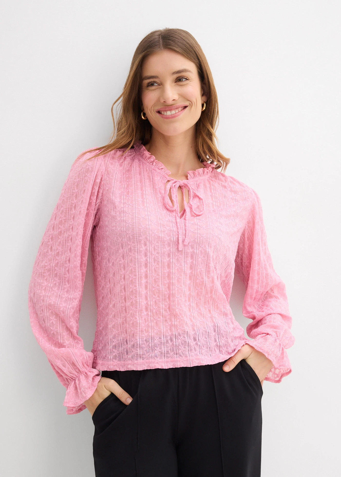 Kanten shirt met ballonmouwen • rookorchidee • bonprix online shop