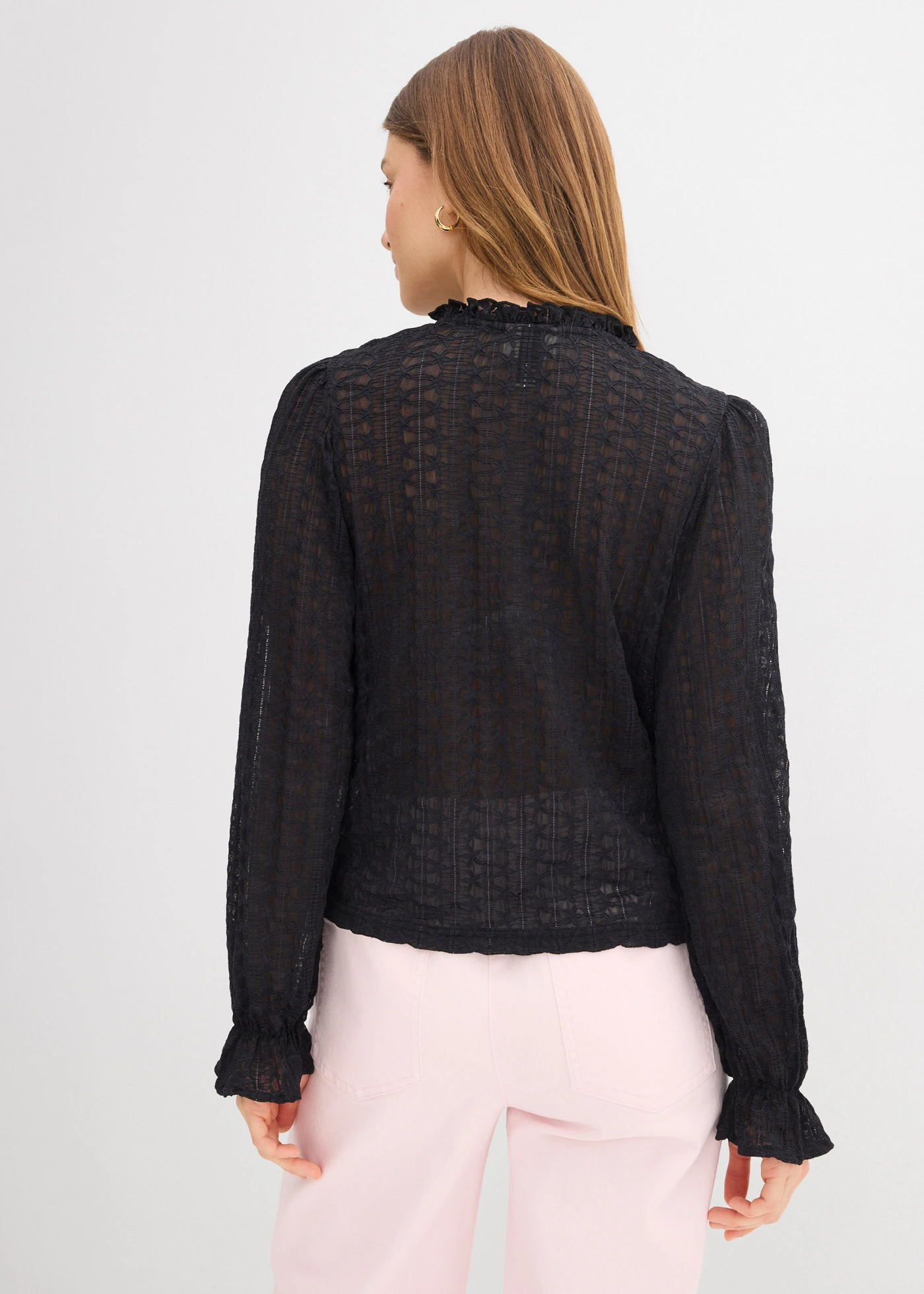 Kanten shirt met ballonmouwen • zwart • bonprix online shop