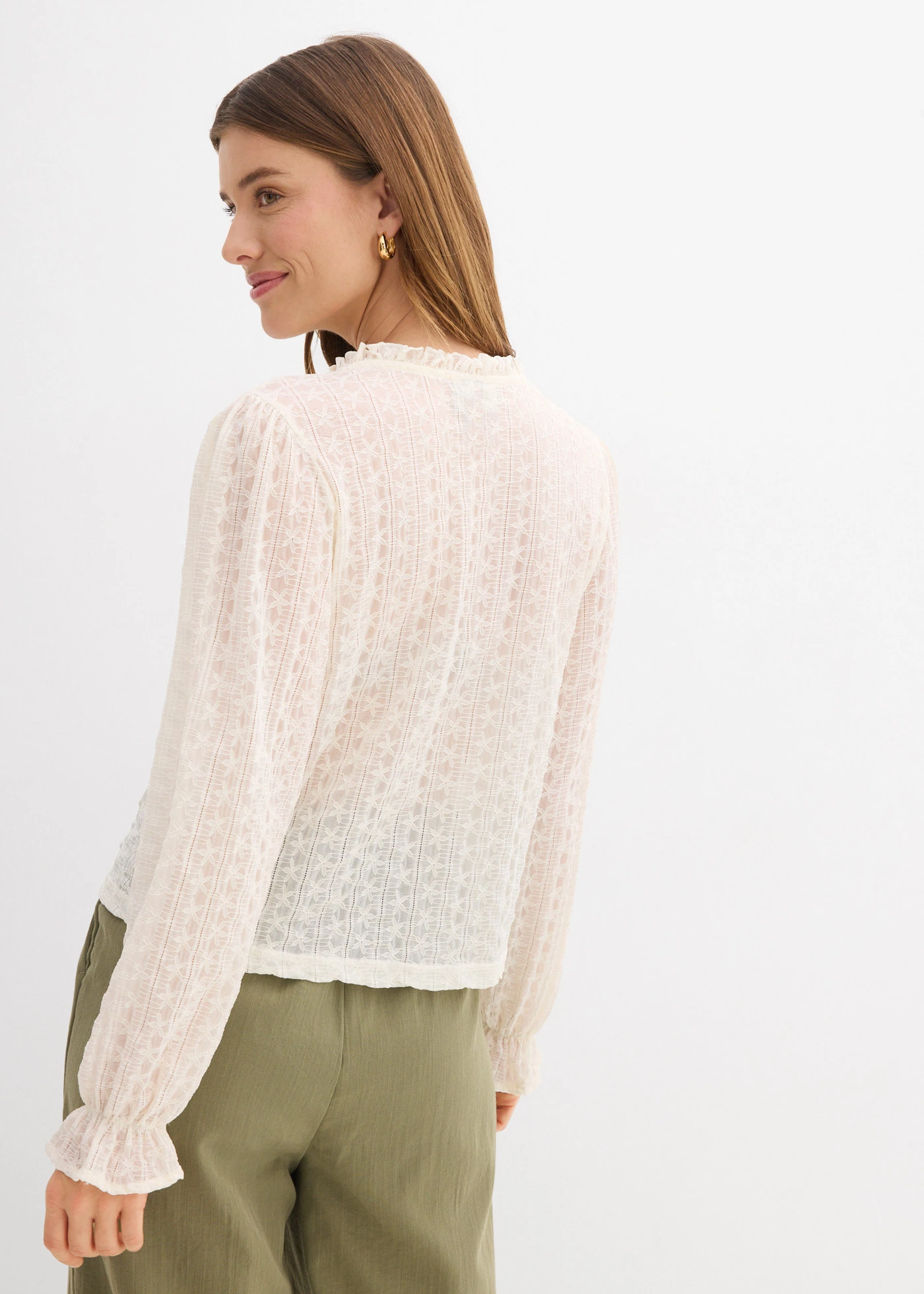 Kanten shirt met ballonmouwen • wolwit • bonprix online shop