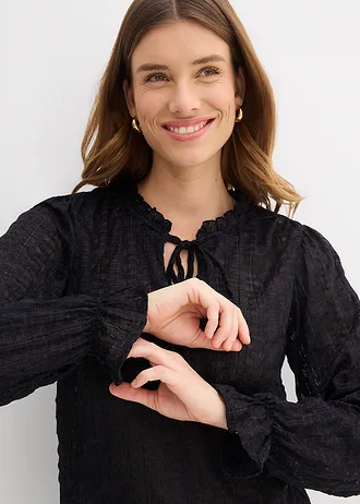Kanten shirt met ballonmouwen • zwart • bonprix online shop