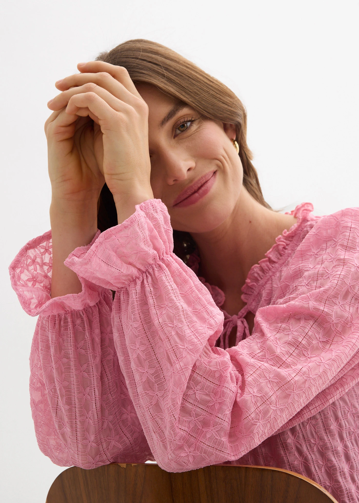 Kanten shirt met ballonmouwen • rookorchidee • bonprix online shop