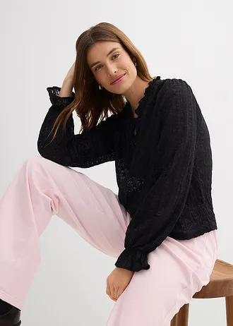 Bluză cu dantelă cu mâneci balon • negru • magazin bonprix