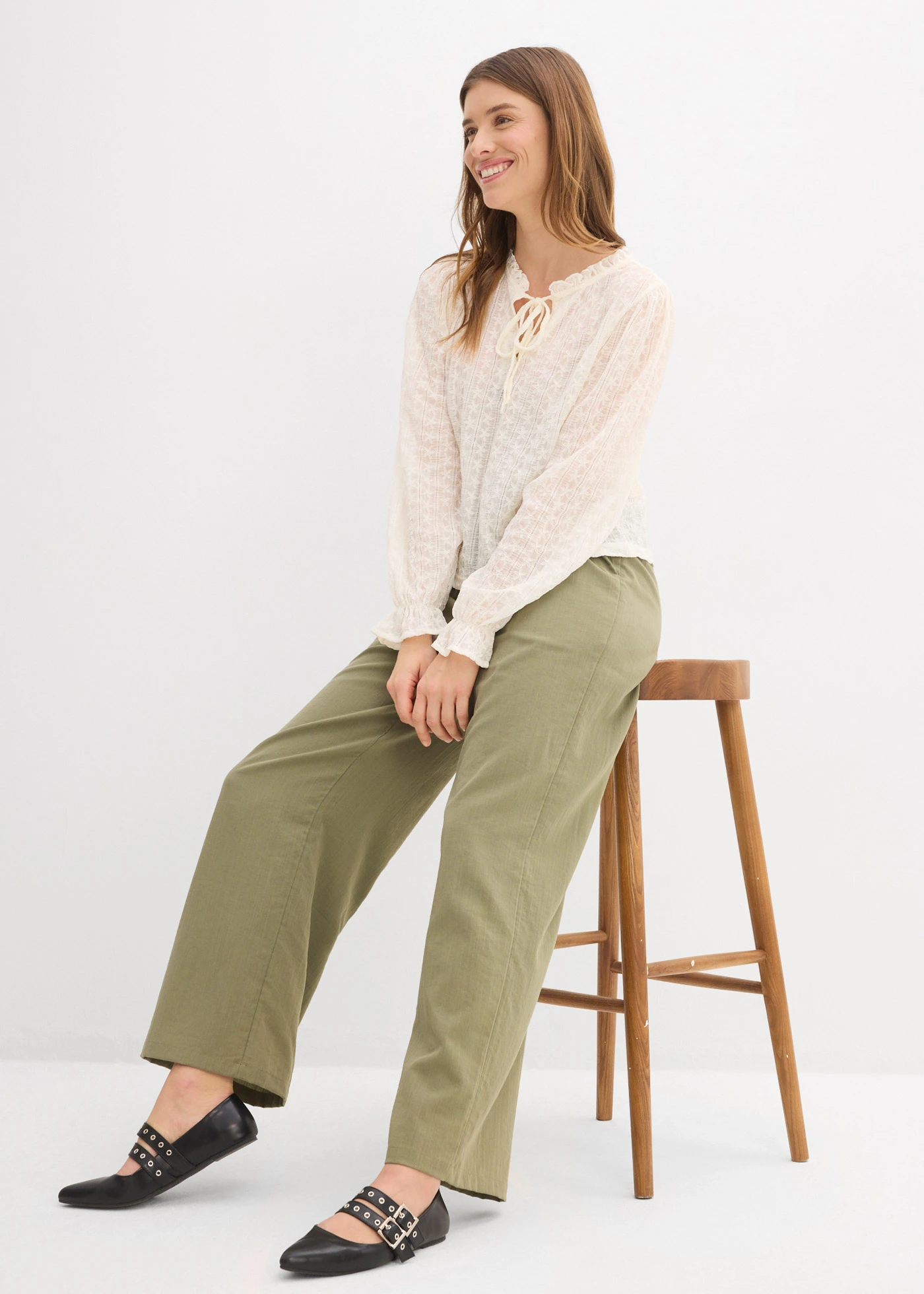 Kanten shirt met ballonmouwen • wolwit • bonprix online shop