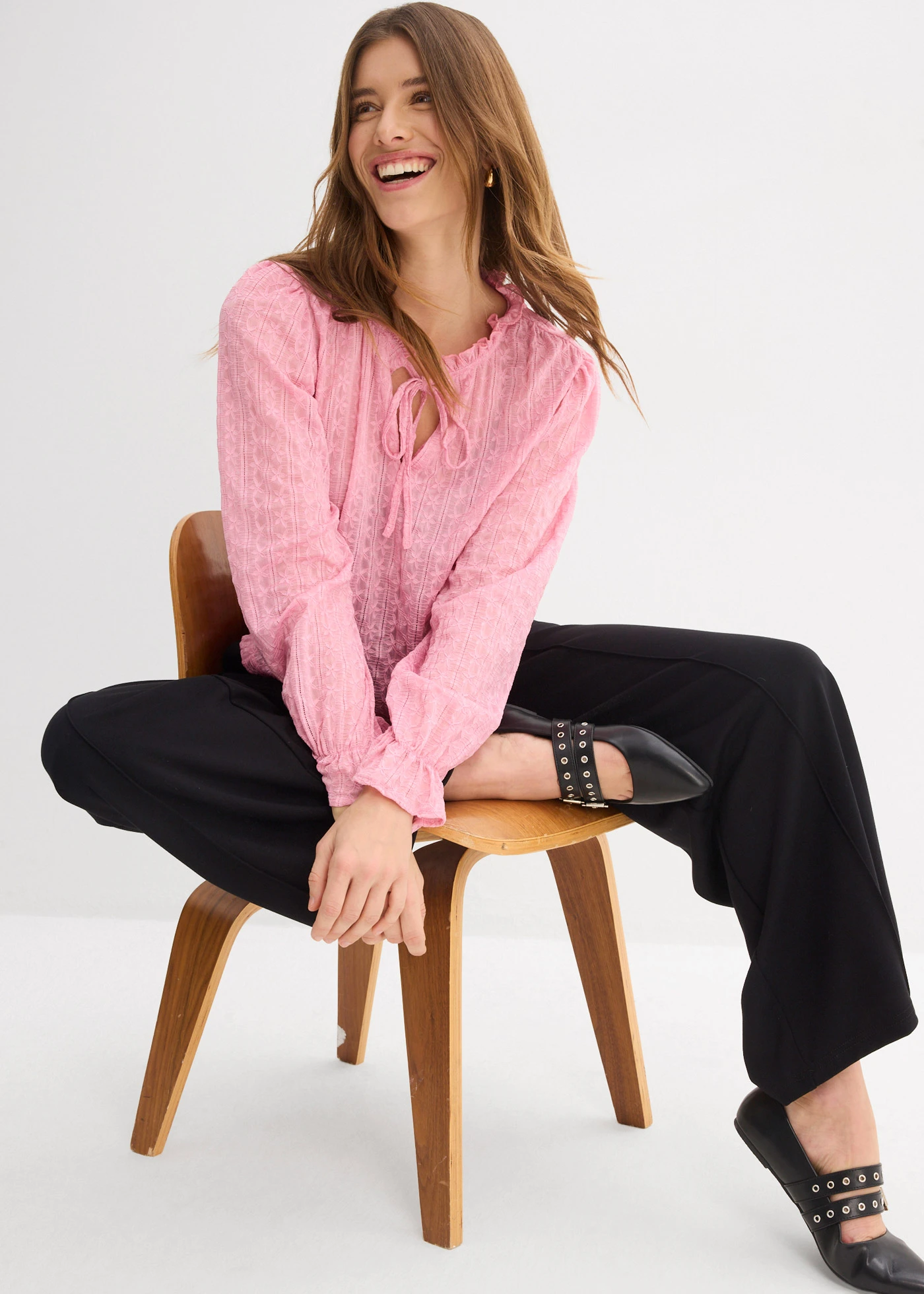 Kanten shirt met ballonmouwen • rookorchidee • bonprix online shop