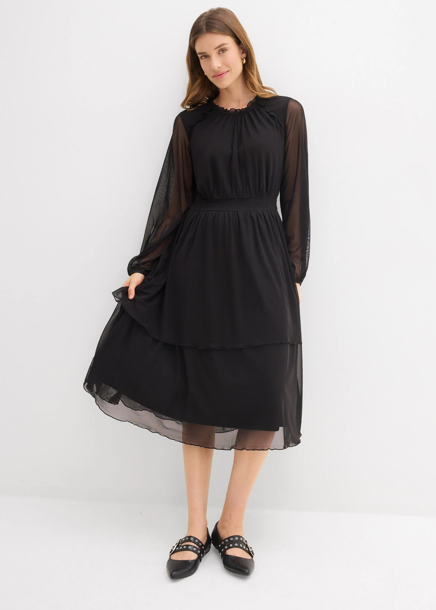 Rochie din jerse din mesh fin • negru • magazin bonprix