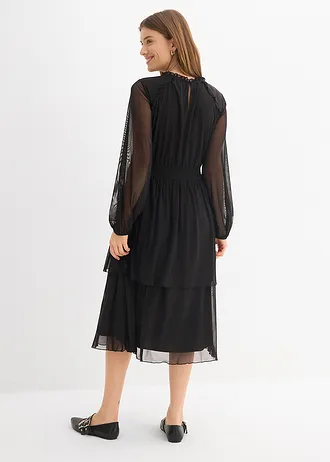 Robe en jersey et mesh fin, Couleur: noir