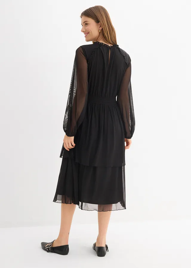 Robe en jersey et mesh fin, Couleur: noir