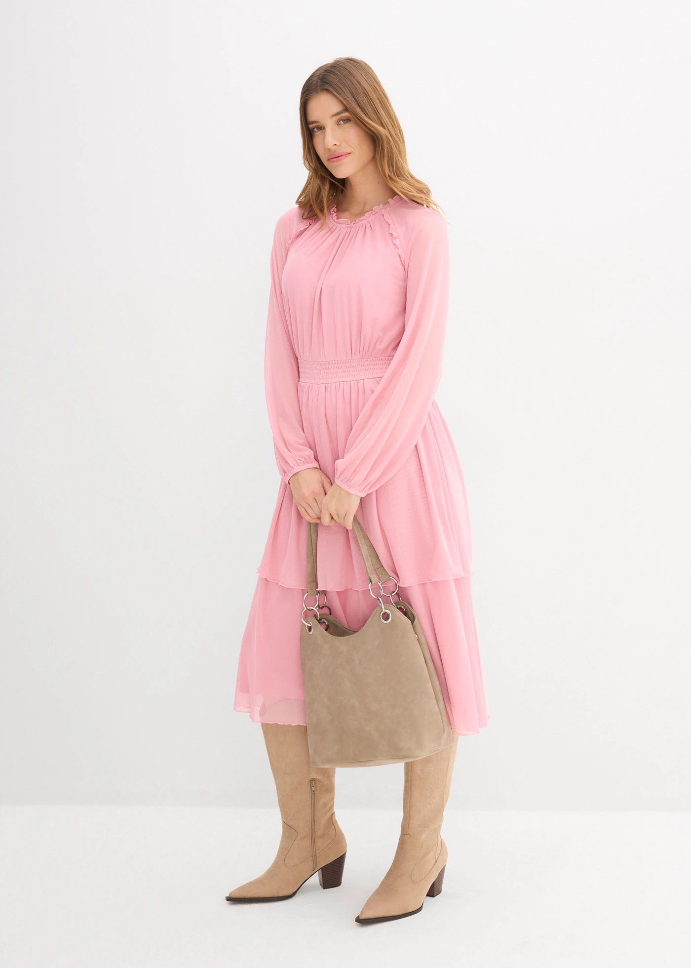 Žerzejové šaty z jemné síťoviny • kouřová orchidej • bonprix obchod