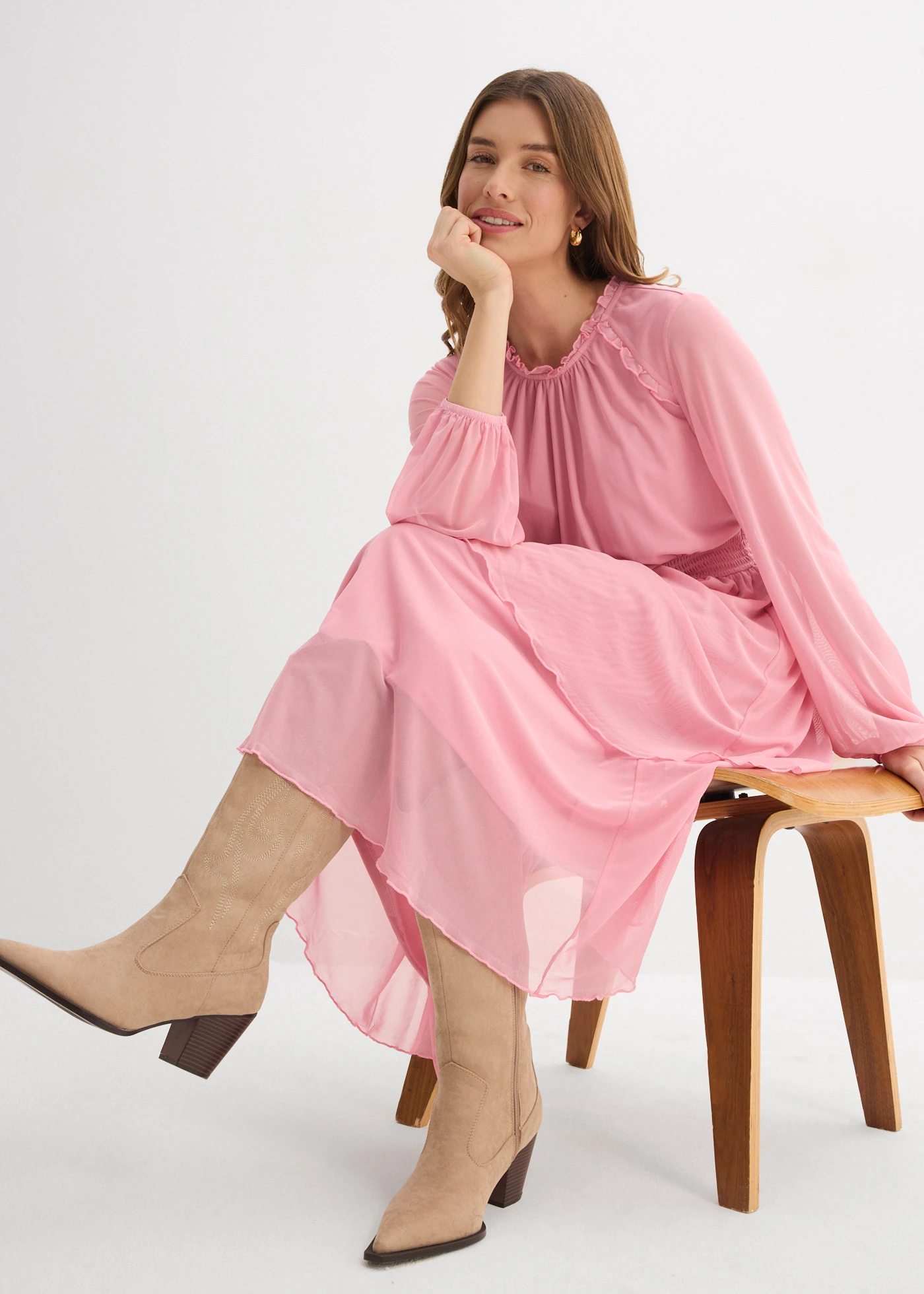 Jersey jurk van fijn mesh • rookorchidee • bonprix online shop