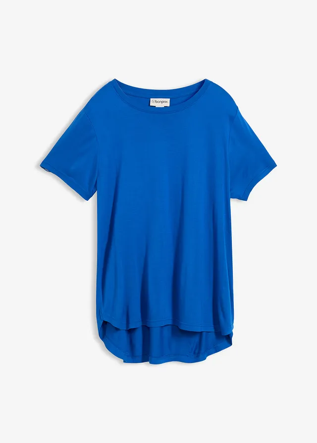 T-shirt long en viscose douce, Couleur: bleu arctique