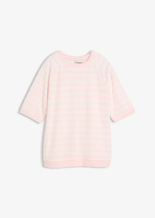 T-shirt en tissu éponge doux, Couleur: rose clair-écru rayé