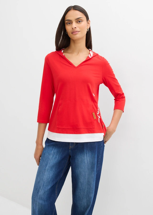 Hoodie van katoen met 3/4 mouw • aardbeirood • product-page.page-title-suffix