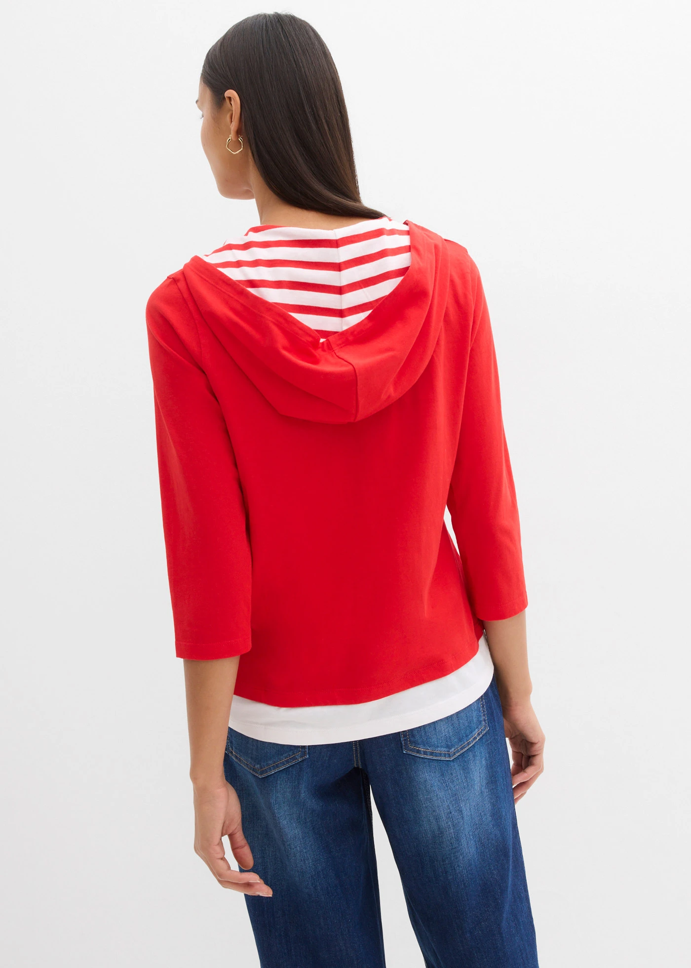 T-shirt à capuche, manches 3/4, 100% coton • fraise • Boutique bonprix