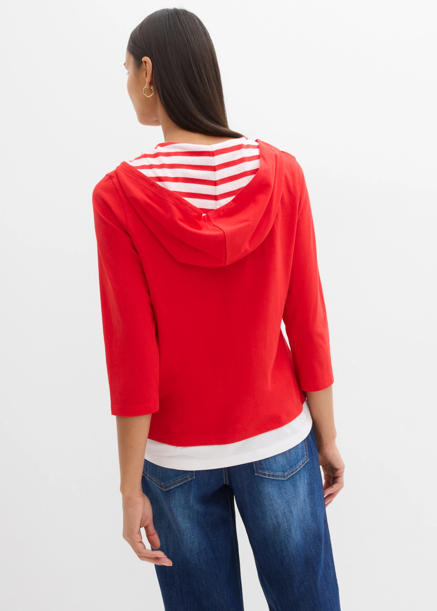 Tričko s kapucňou, 3/4 rukáv, z čistej bavlny • jahodová • obchod bonprix