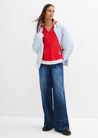 Hoodie van katoen met 3/4 mouw, Kleur: aardbeirood