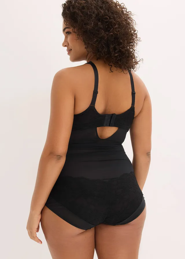 Body sculptant avec dentelle, maintien léger, Couleur: noir