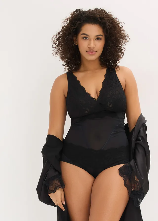 Body sculptant avec dentelle, maintien léger, Couleur: noir