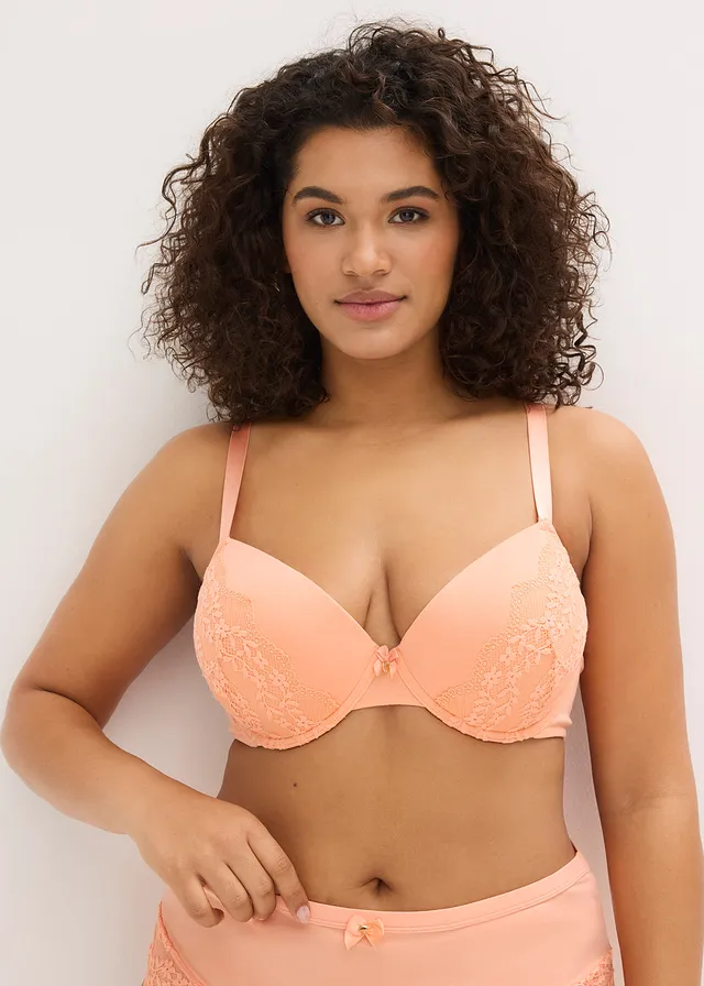 Beugel bh met biologisch katoen en kant, Kleur: soft papaya