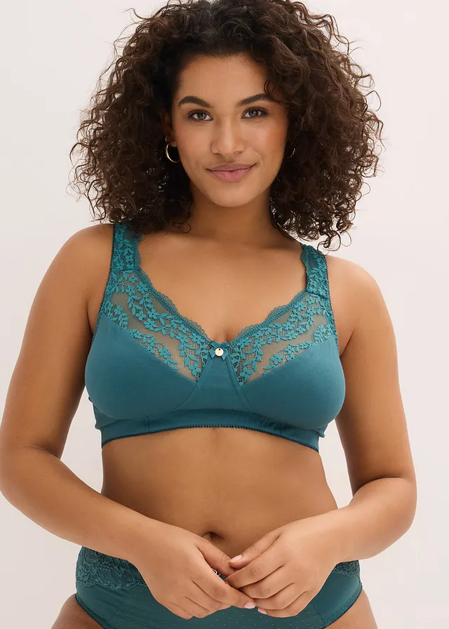 Lot de 2 soutiens-gorge coton sans armatures, Couleur: marron foncé-vert poivre