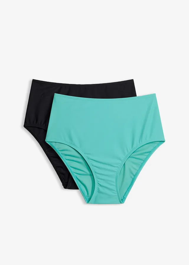 Lot de 2 bas de maillot taille haute, Couleur: turquoise clair-noir