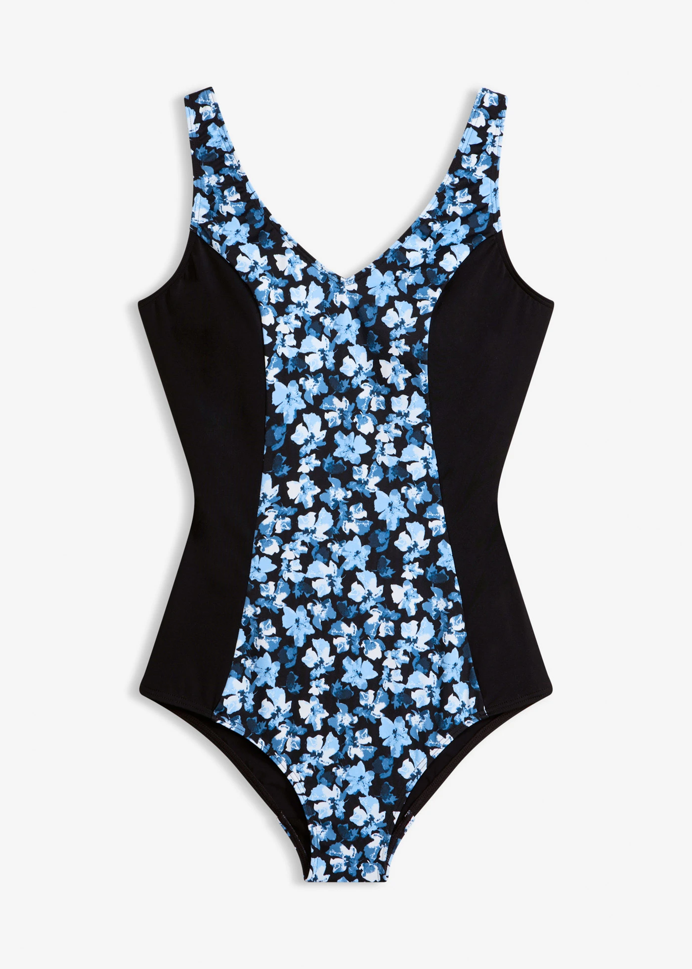 Maillot 1 pièce à larges bretelles • noir-bleu floral • Boutique bonprix