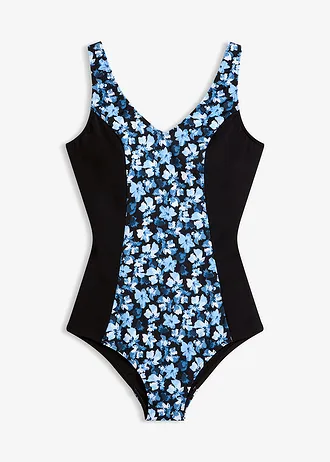 Maillot 1 pièce à larges bretelles • noir-bleu floral • Boutique bonprix