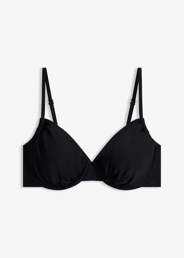 Haut de maillot à armatures et fronces latérales, Couleur: noir