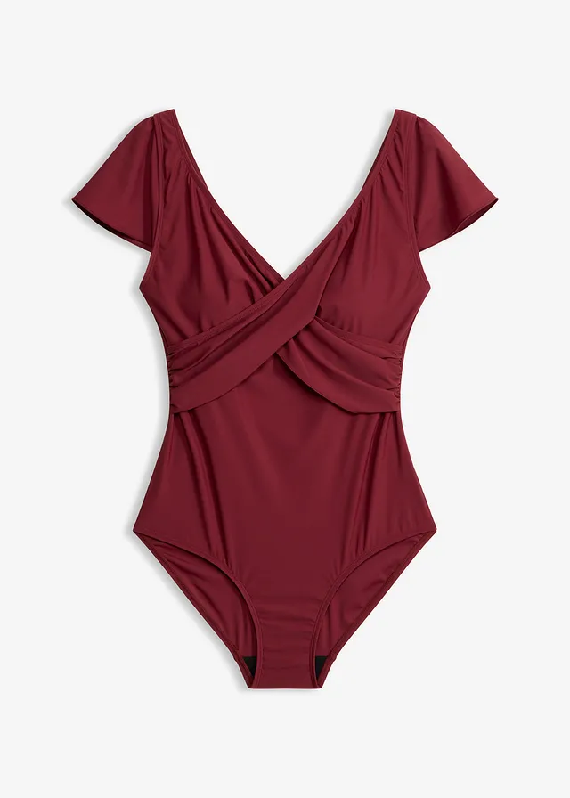 Maillot 1 pièce sculptant style croisé, maintien léger • bordeaux • Boutique bonprix