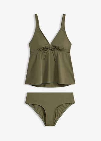 Tankini z regulowanymi ramiączkami (2 części) • ciemnooliwkowy • sklep bonprix