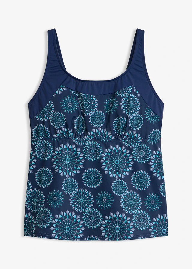Tankini top met hoge rug, Kleur: middernachtblauw grafische print