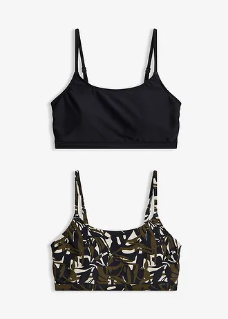 Lot de 2 hauts de bikini bustier, uni et imprimé