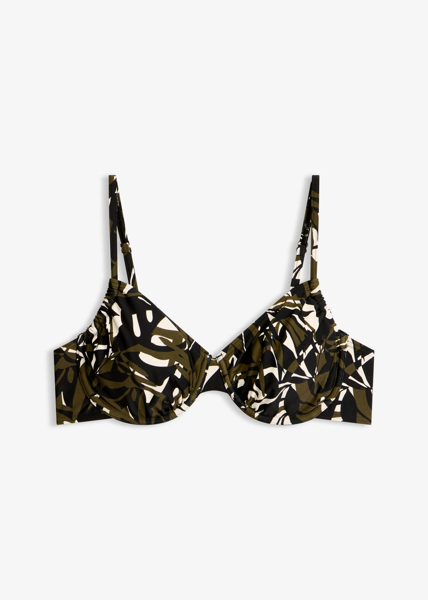 Sutien costum de baie cu armătură și cupe moi • offwhite-negru-oliv floral • magazin bonprix