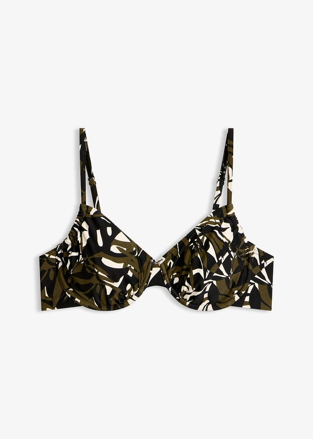 Beugel bikinitop met softcups, Kleur: offwhite-zwart-olijfgroen gebloemd