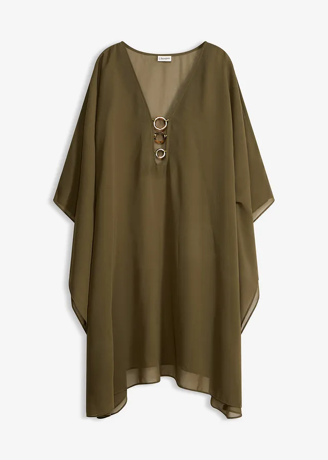 Strandtuniek van chiffon, Kleur: donkerolijfgroen