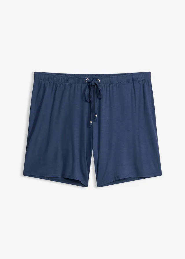 Strandshort in een soepele viscosemix, Kleur: diepblauw