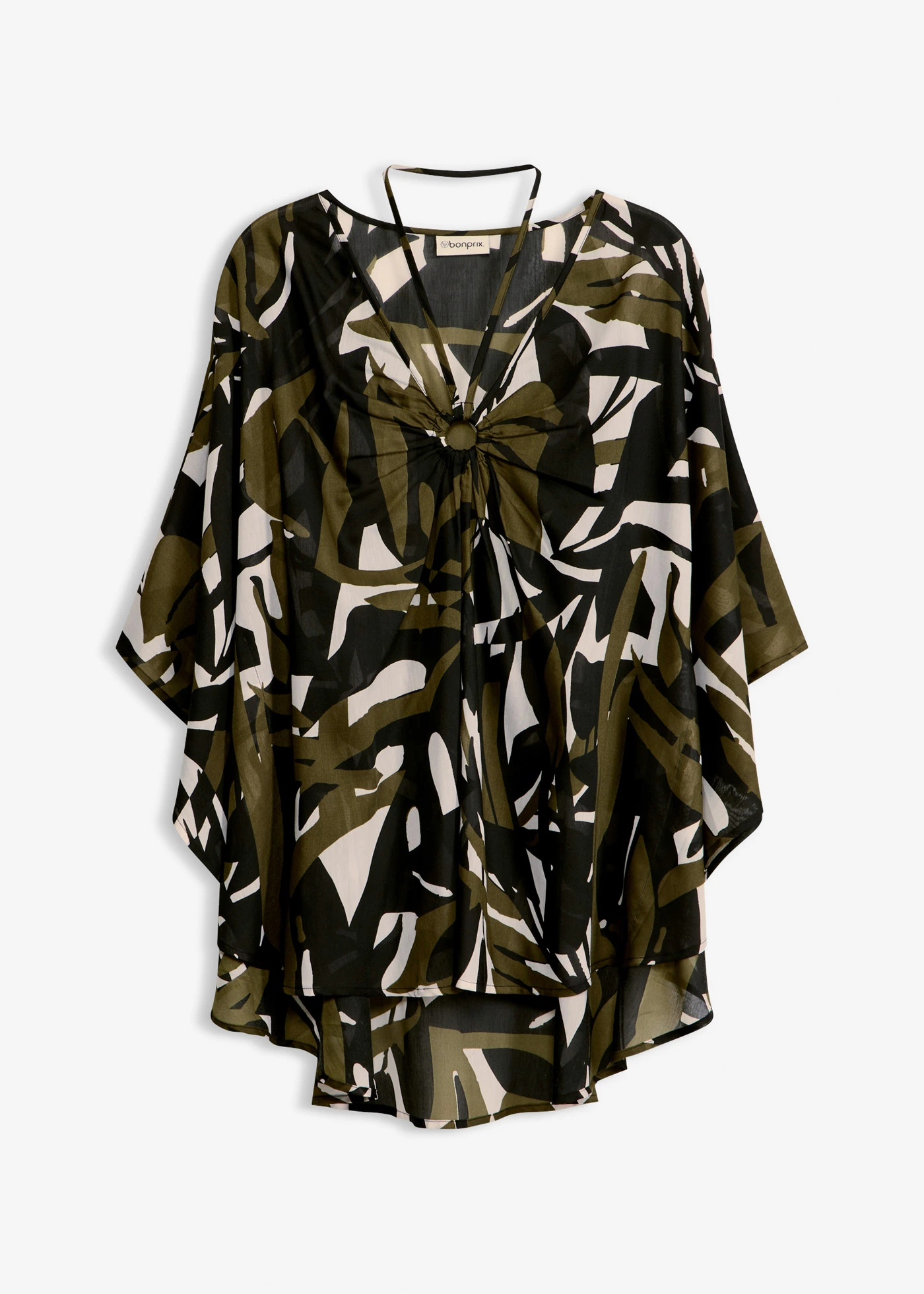 Tunique de plage transparente • noir-kaki foncé graphique • Boutique bonprix