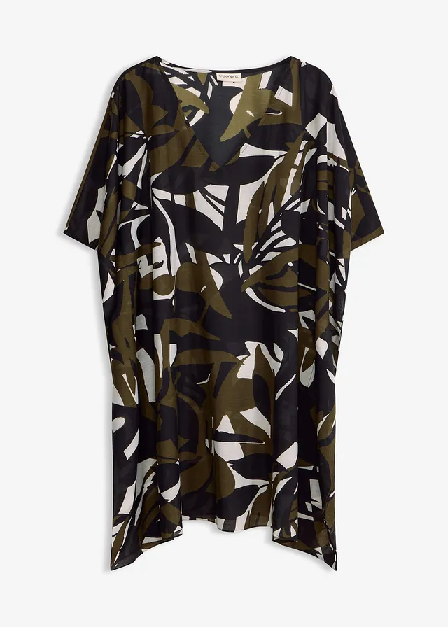 Transparante strandtuniek • zwart-donkerkaki met grafische print • bonprix online shop