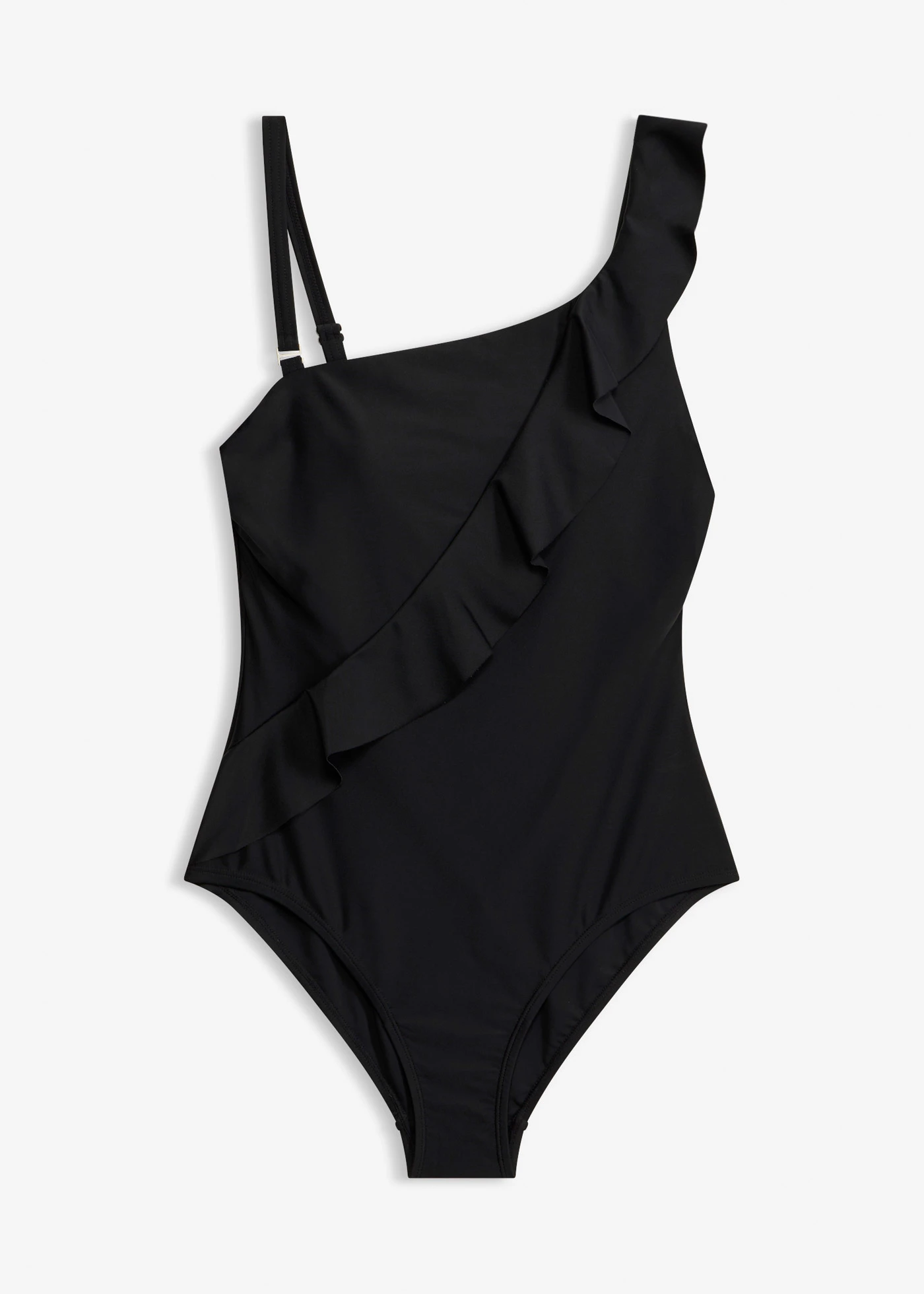 One-shoulder badpak met volant • zwart • bonprix online shop