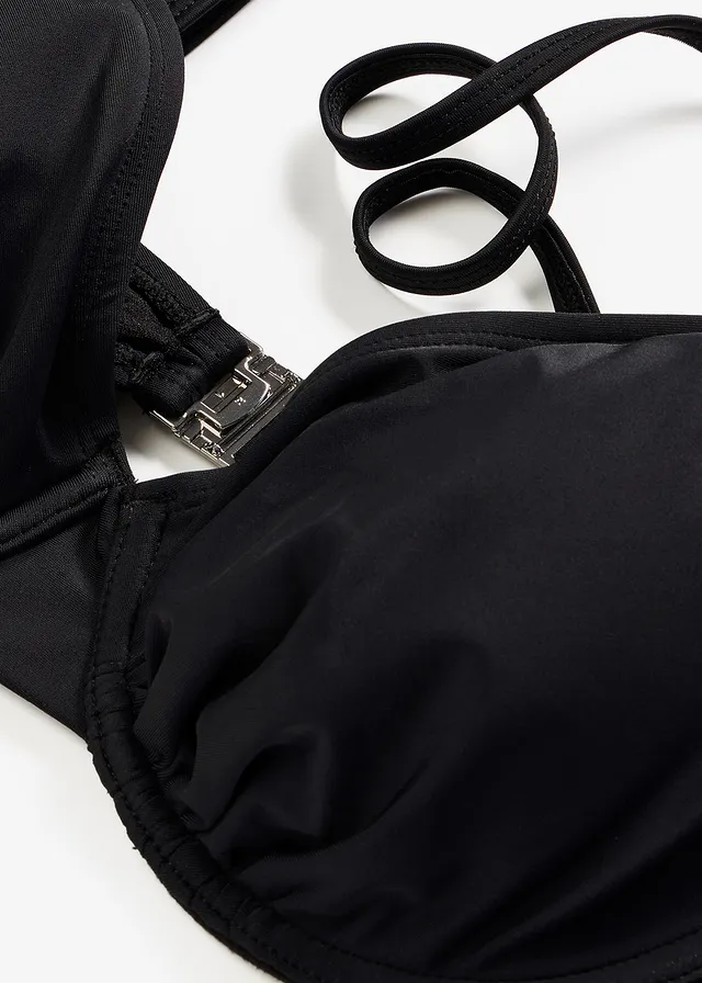 Merevítős bikini felső oldalsó ráncolással • fekete • bonprix áruház
